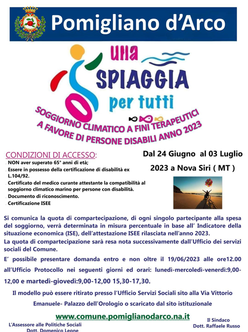 Soggiorno climatico per persone con disabilità residenti a Pomigliano dArco 1